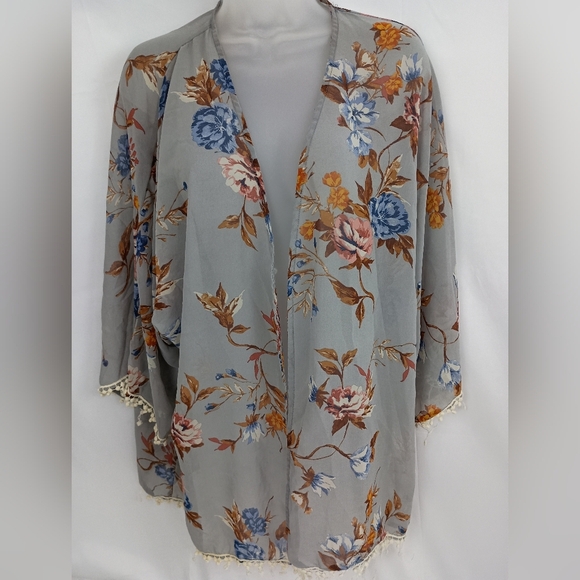 Liberty Love Sweaters - Floral Open Front M Kimono Boho Office Tasel Beach Cardigan (#1,326)‎